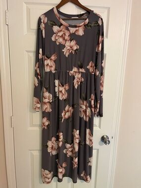 chinese dress ladies Grey Floral Printed Bishop Sleeves Ethnic A-Line Maxi Dress – Gulab Chand  Trends main image 1
